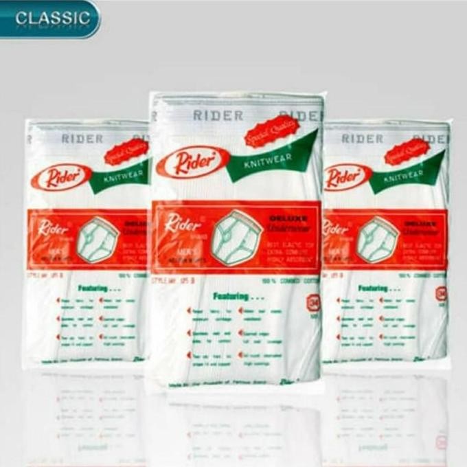 Celana Dalam Pria Rider 125 Putih Ukuran 32, 34, 36, 38, 40, 42 - 32 Terlaris
