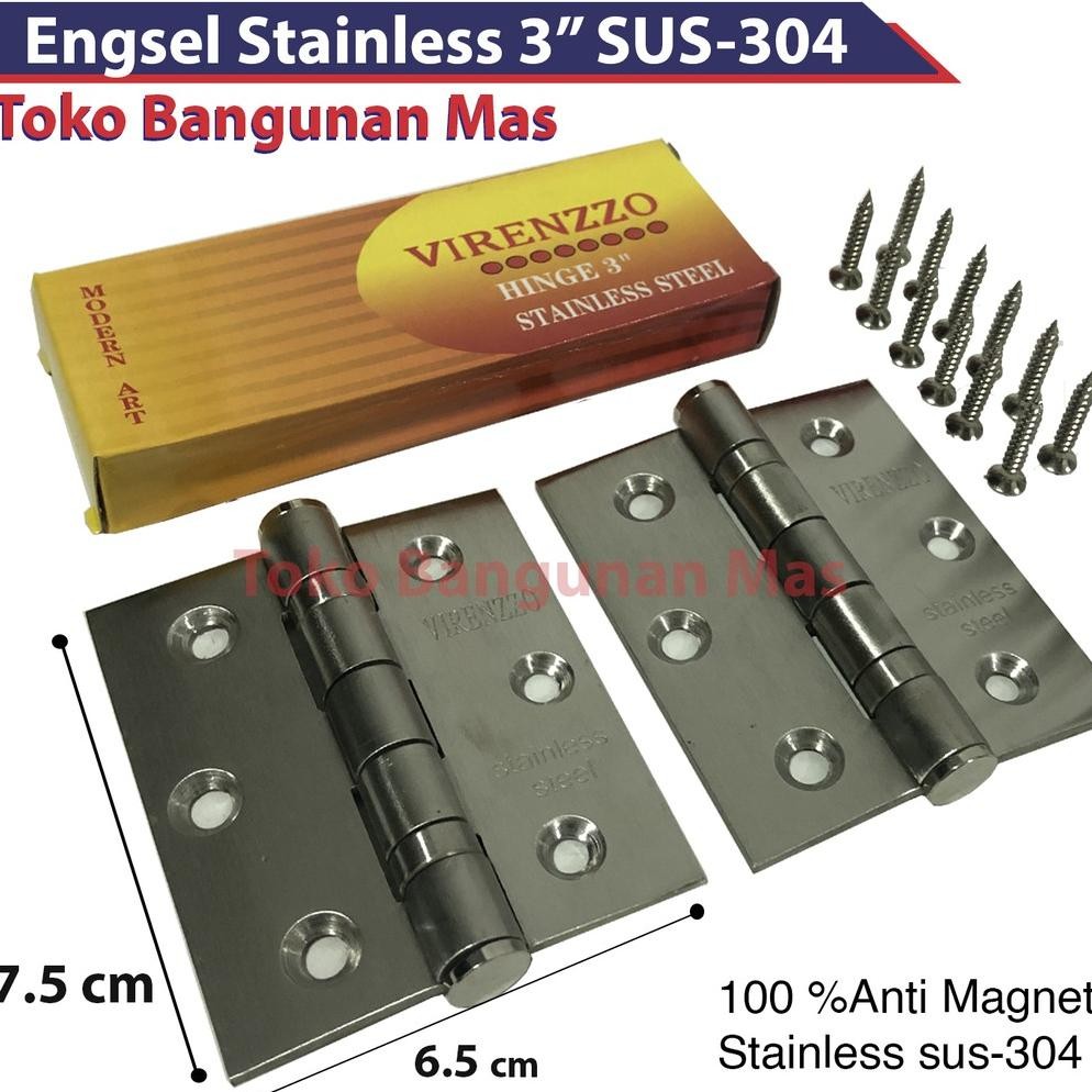 HJK Engsel PINTU STAINLESS 3" Virenzzo SUS-304 ENGSEL JENDELA PINTU 100% STAINLESS