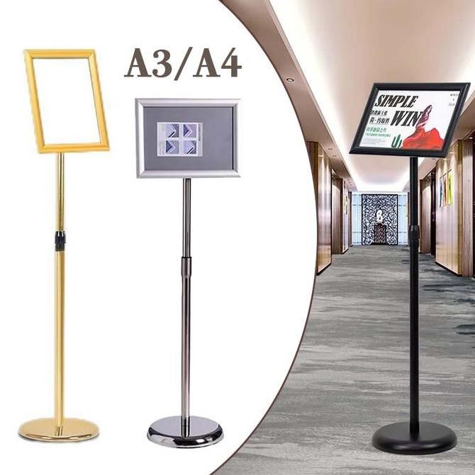 

Standing Sign Frame Floor Stainless Frame Display Stand Display Poster A3/a4 Promo Telescopic Standing Sign Frame 70-120cm Kualitas Original