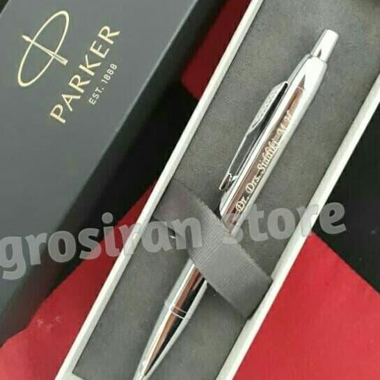 

Pulpen Parker original silver chrome Custom logo ukir Grafir nama kado Kualitas Original