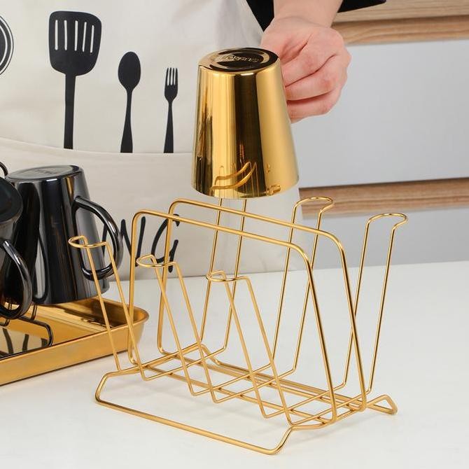 gold stainless steel cup stand cup hanger rak gelas gold DS10
