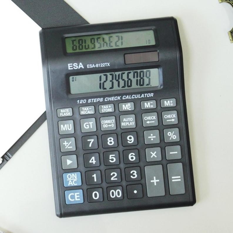 

LINDU ESA Kalkulator Dua Layar Original 12 Digits Check Correct Warna Hitam 8122TX