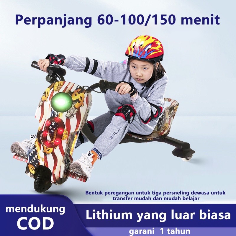 Drift Electric Scooter Roda 3 Anak Stroller Skuter Listrik Flash Wheel Electric Scooter 360 ° Sekute