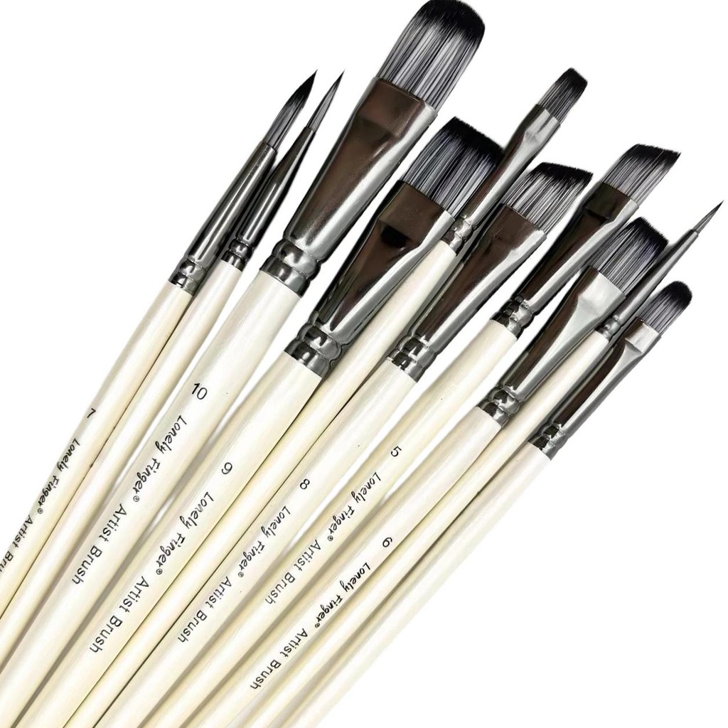 

10Pcs Artist Paint Brushes Set Different Nylon Hair Tips Paintbrushes Professional Painting Kit For Acrylic Watercolor