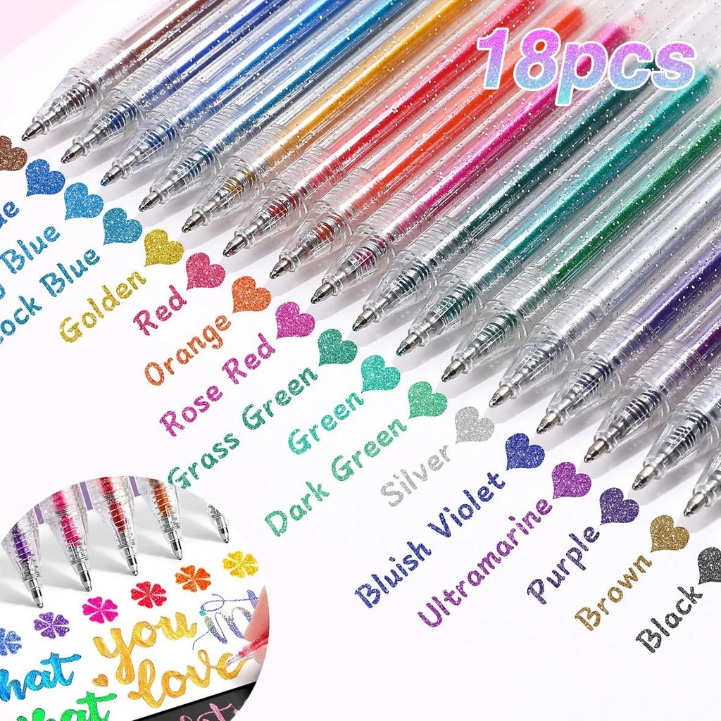 

18 Colors,Metallic Gel Pens For Coloring,Retractable Sparkle Glitter Markers,Glitter Pens For Adults,Colored Gel Pens For Adult
