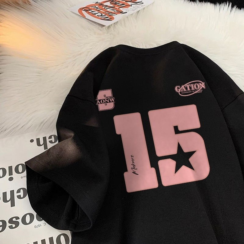 BreezeHub Bear Kaos Hitam Hati Merah T-shirt Lengan Pendek Baju Kaos Oversize Wanita Baju | kaus wan