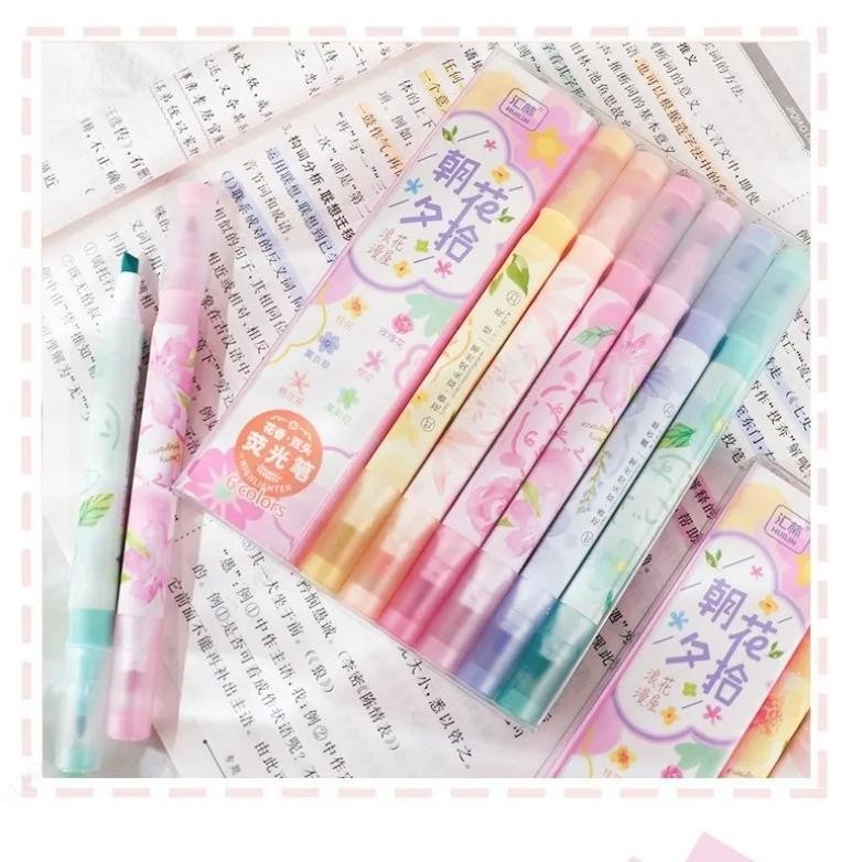 

6Pc/Set Double Head Pastel Color Fragrance Highlighter Kawaii Stationery Color Marker School Supplies Marker Japanese Stationery