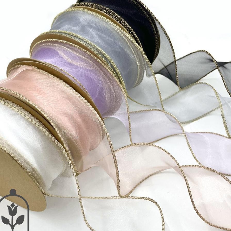 

1Roll Pita Ribbon Gold Edge Pinggir Emas Koreapita Organza