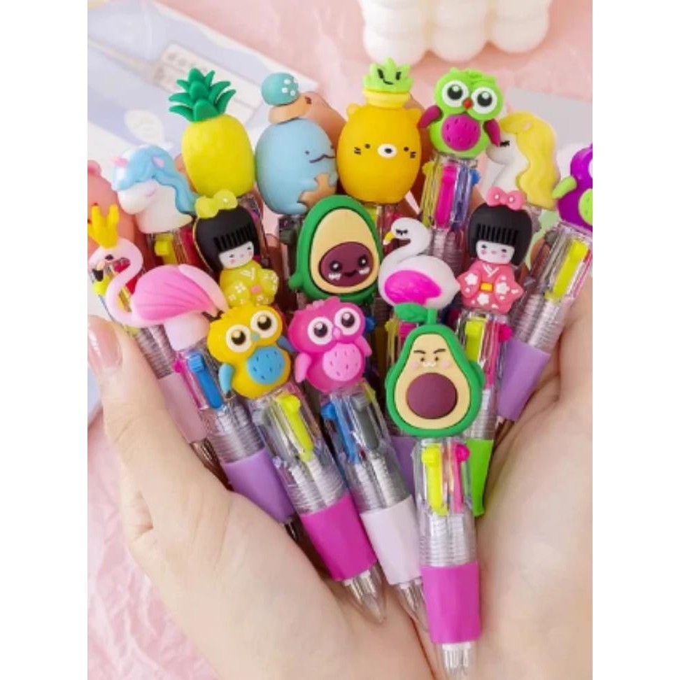 

20Pcs/Lot Cute Cartoon 4 Color Mini Ballpoint Pen Kawaiiunicorn Flamingo Retractable Stationery Gift Schooooffice Supplies
