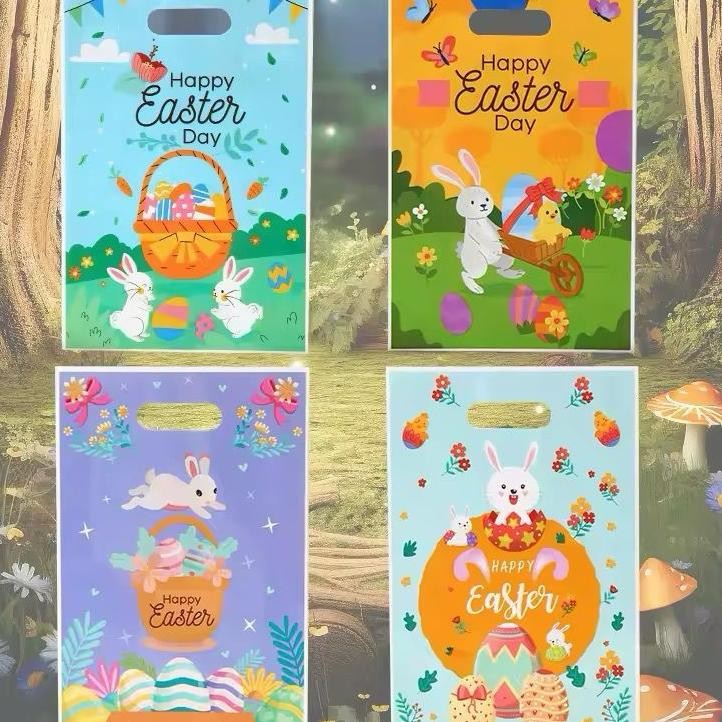 

Plastic Bag Handle Happy Easter Kantong Plastik Jinjing Paskah Goodie Bag Sna 10Pcs