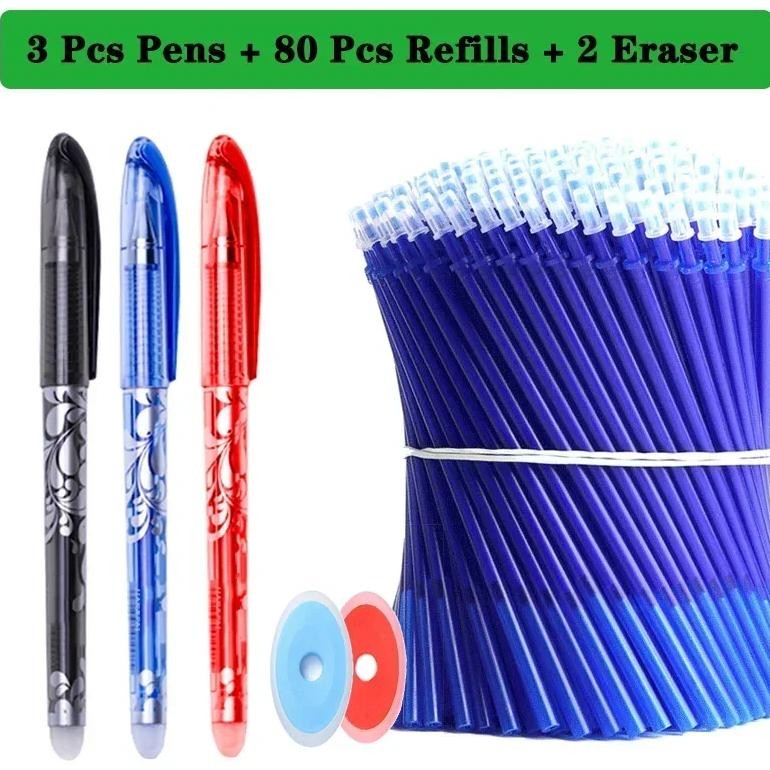 

85Pcs/Set Erasable Pen Gel Pens Blue/Black Ink Refills Rod Washable Handle School Writing Office Kawaii Stationery Gel Pen