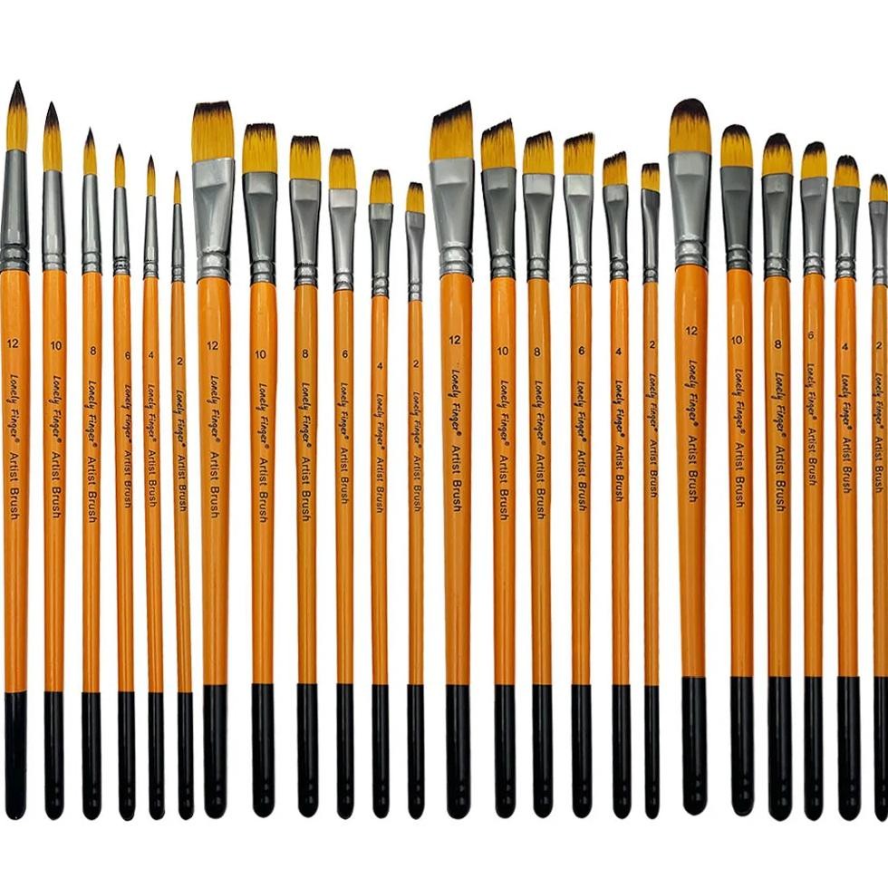 

6/24 Pcs Paint Brush Basic Set, Professional Nylon Paint Brushes, Wooden Handle Artist Brush For Watercolor Acrylic Gouache