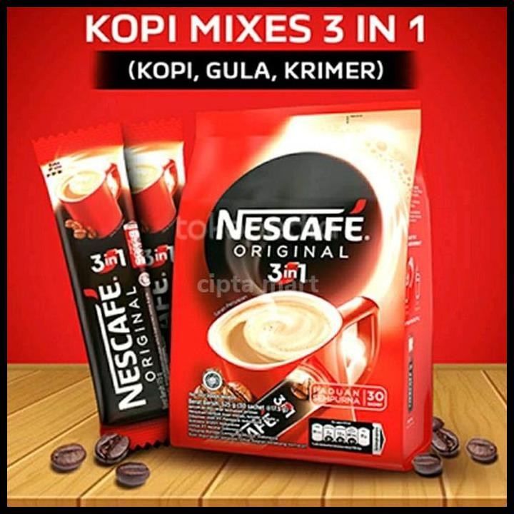 

Terlaris Nestle Nescafe Original 3 In 1 525Gr ( 30 X 17.5Gr ) Sachet Good Quality