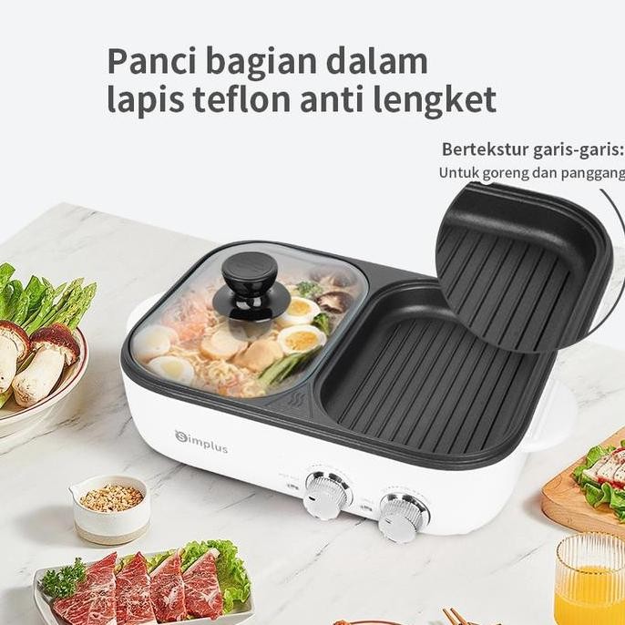 SUPER PROMO DOUBLE SUBSIDISimplus Panci & Pemanggang Elektrik Multifungsi Wajan 2 dalam 1 BBQ grill 