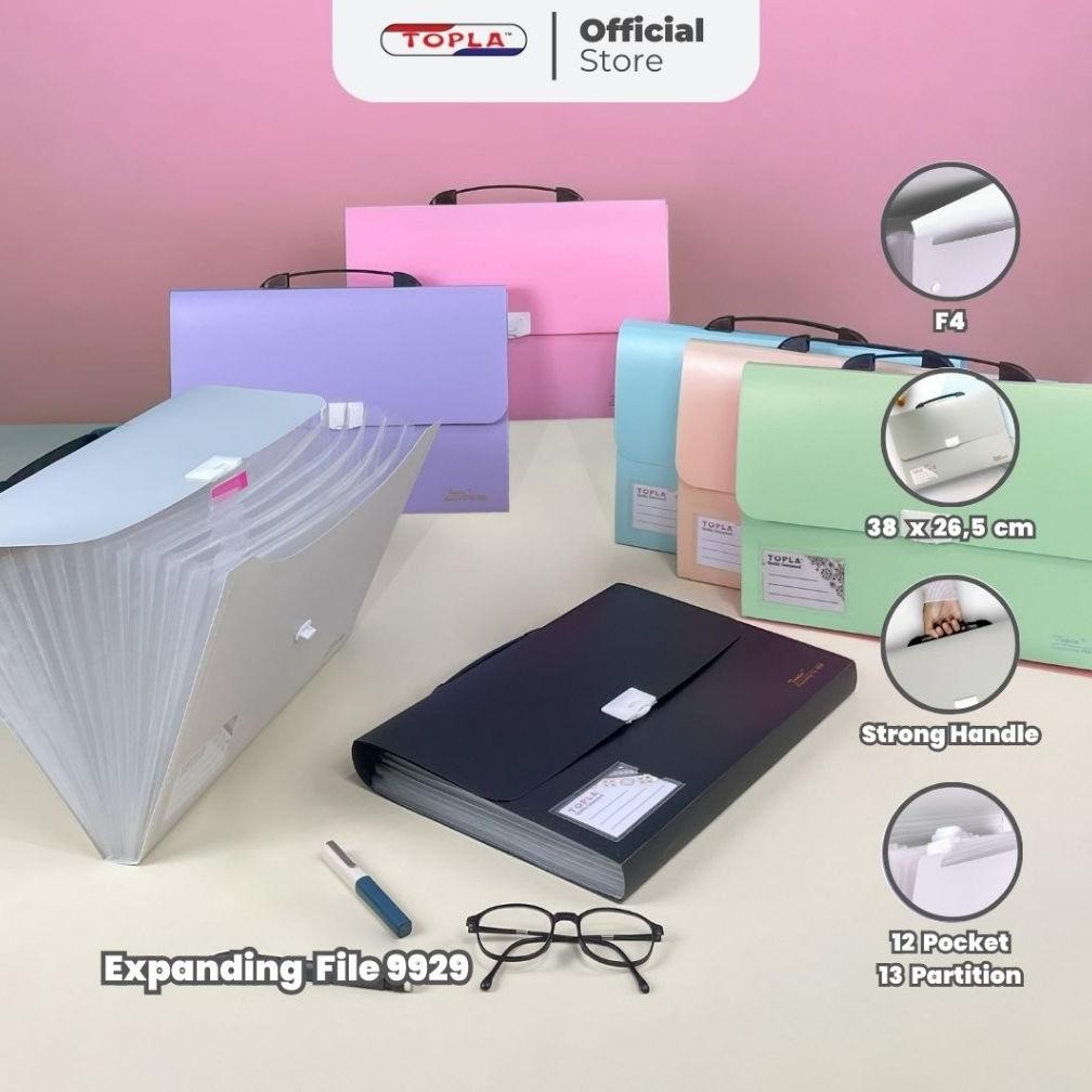 

LINDU Expanding file 9929 13 slot with handle map sekat dokumen kertas berkas ukuran folio pastel Topla