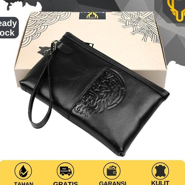 Leaderbag Handbag Pria Kulit Sapi Hitam Wateroof Clutch Branded Tas Tangan Cowok