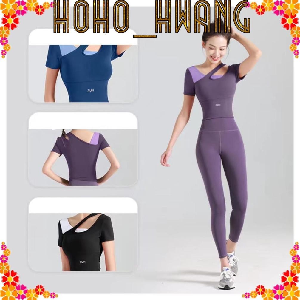 HOHO_HWANG (S-12) Kaos Sport Wanita/ Baju Olahraga/ Baju Senam Gym Yoga Wanita Lengan Pendek