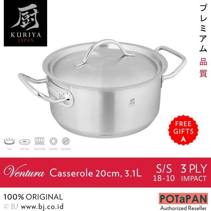 TERMURAH - Kuriya Japan Ventura Casserole 20cm 3.1L S/S 18-10 SUS 304 [JAPAN]