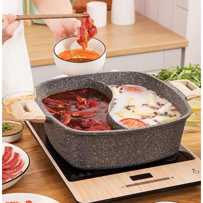 TERMURAH - Hotpot Panci Sabu Suki 2 sekat anti lengket 28cm dengan tutup
