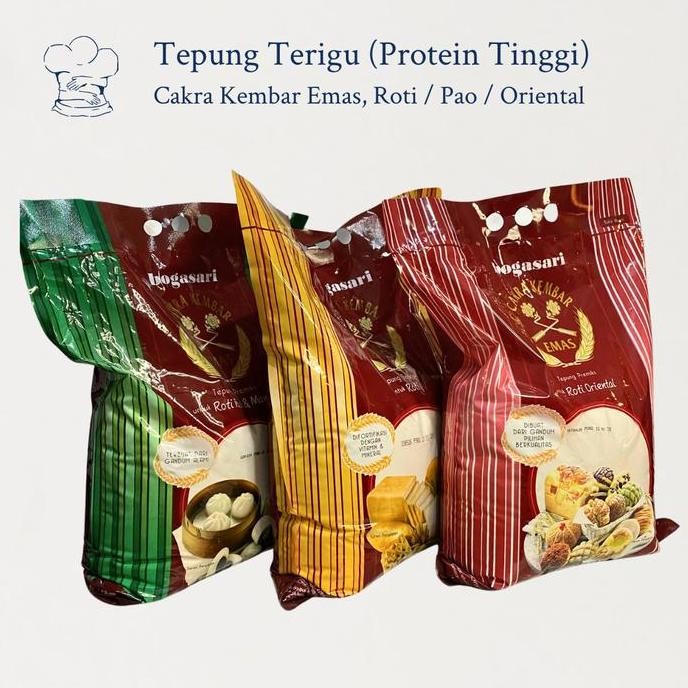 

Terlaris Tepung Terigu Cakra Kembar Emas Roti & Mie / Oriental / Pao & Mantao 5Kg/1Kg - Tepung Protein Tinggi