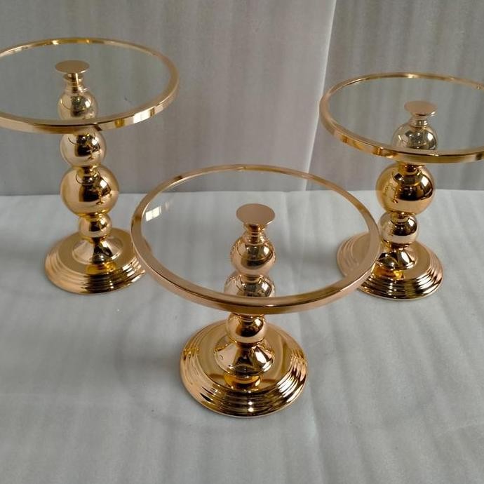 TERMURAH - Gold cake stand tempat kue kaca gold mewah