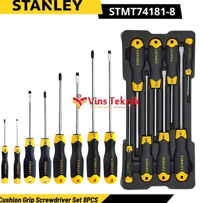 BERKUALITAS CUSHION GRIP SCREWDRIVER OBENG PLUS MINUS SET 8PCS STANLEY STMT74181-8