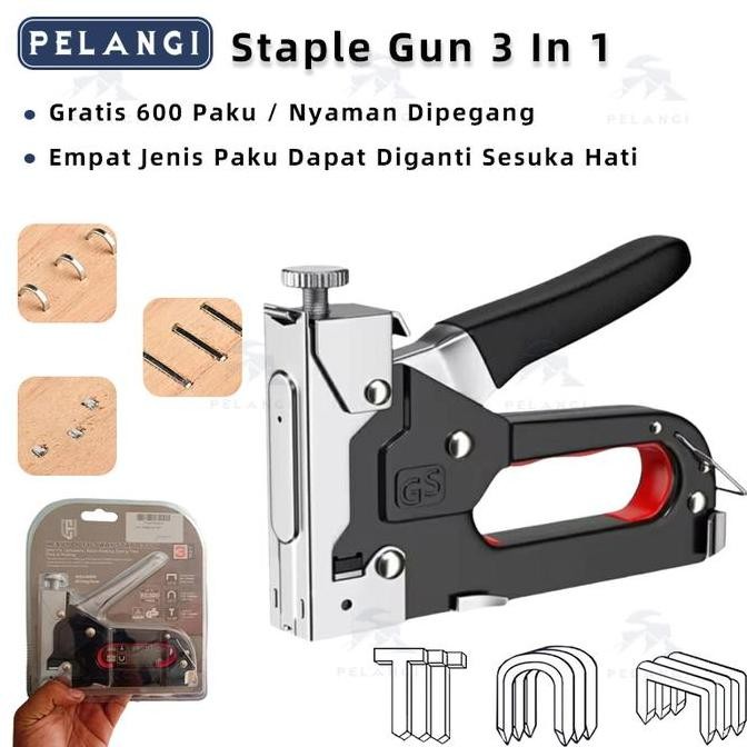 

BERKUALITAS GRATIS 600 PAKU / STAPLER 3IN1 TEMBAK GUN SERBAGUNA STAPLES 3 IN 1 4-14 MM TEMBOK JOKMOTOR TRIPLEK KAYU 3IN1 BESI HAND STAPLE GUN