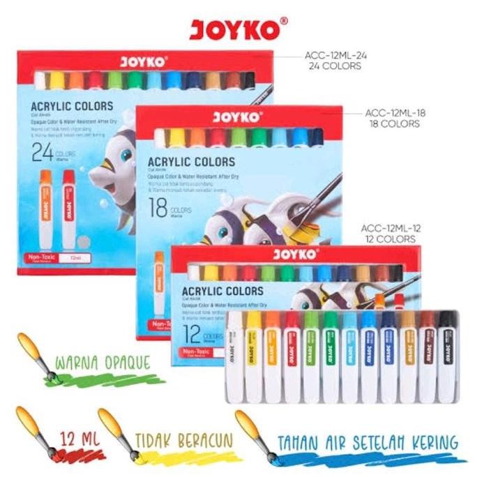 

ready !!! JOYKO ACRYLIC COLOR SET 12 18 24 WARNA CAT AKRILIK