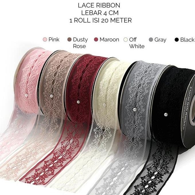 

ready Pita Renda Souvenir Kado Buket Bunga Merah Hitam Putih Ribbon Lace