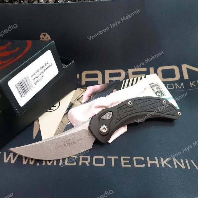 ready  Microtech Brachial Automatic Knife Black Aluminum (3.25" Stonewash)