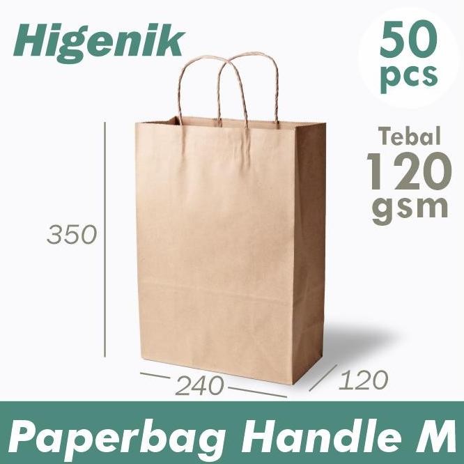 

ready Shopping Bag Size M / Paper Bag Handle Brown Kraft Coklat isi 50 Lembar
