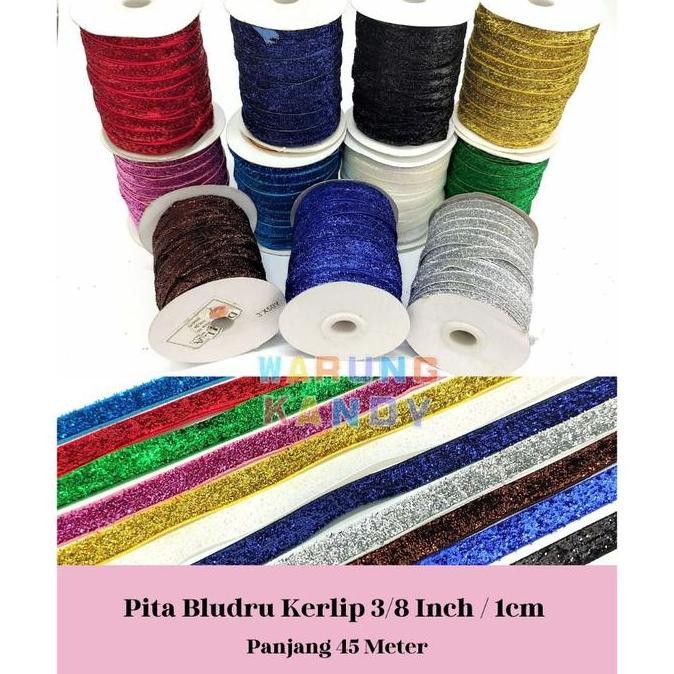 

ready Pita Bludru Gliter 1Cm Roll45Meter -3/8 Inch Glitter Velvet