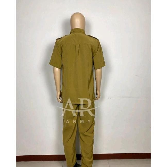 Baju Seragam Guru Pns Asn Pemda Pemkot Khaki Muda Lengan Pendek Celana Panjang Pria Katun Coklat Wea