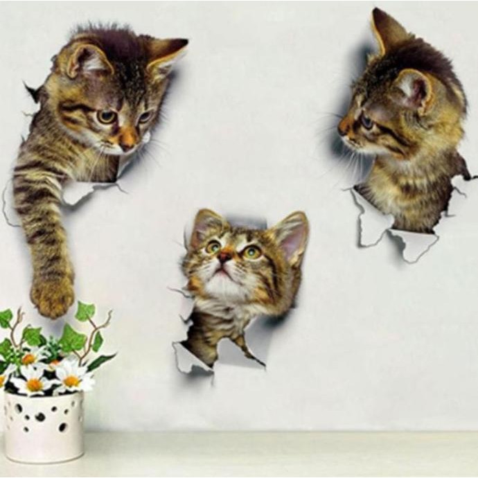 Stiker gambar kucing lucu stickers dinding bisa di mobil atau motor stiker kucing 3D aksesoris dekor