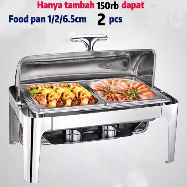 Zai-2530 Jy-56 Vex-2126 Roll Top 9L Chafer Chafing Dish Stainless Steel Wadah Saji Prasmanan Hemat O