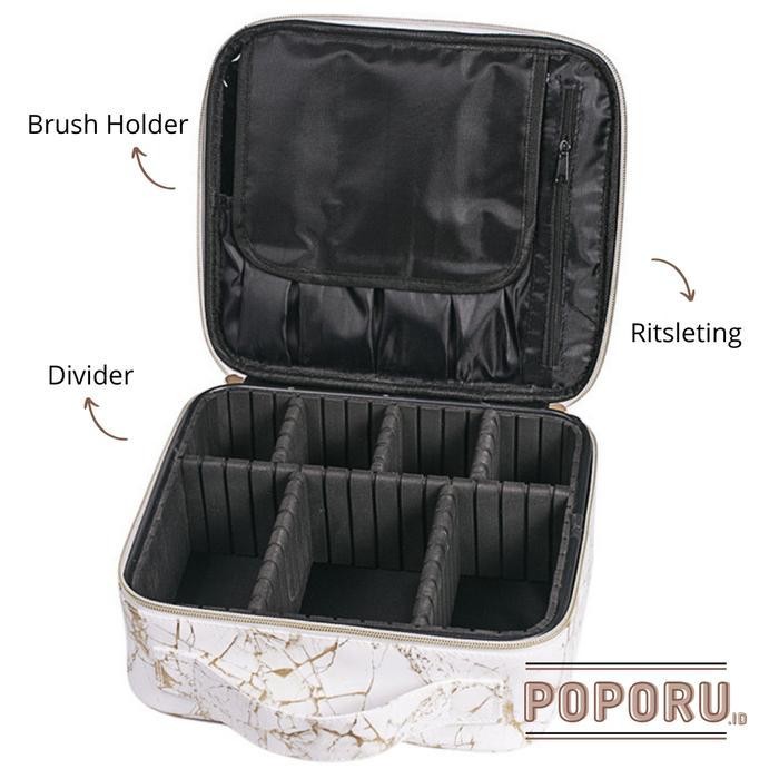 Poporu Exclusive White Gold Marble Box  - Cosmetics Bag Organizer For Make Up - Tas Tempat Kosmetik 