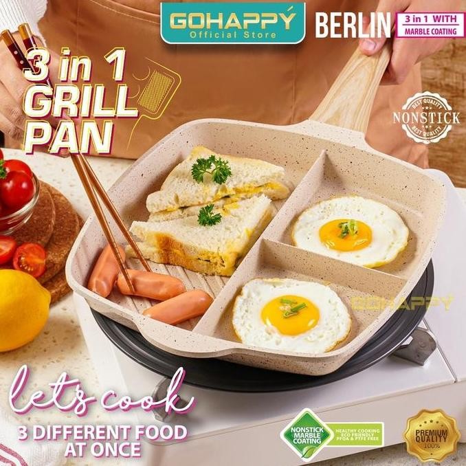 (Bonus Capitan 49Rb) Panci Barbeque Berlin Grill Pan 3 Devided Pan| Alat Masak Telur Sandwich Sosis 