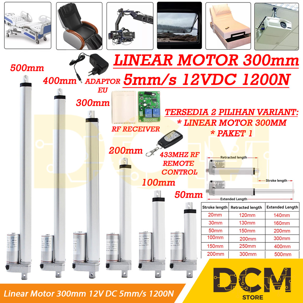 Linear Motor 300mm 12V DC 5mm/s 1200N / 120KG Linear/ Tubular Actuator