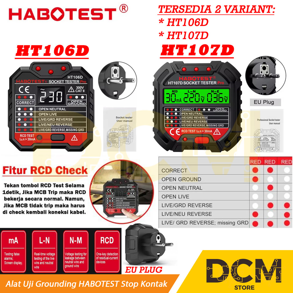 Alat Uji Grounding HABOTEST Stop Kontak Voltage Tester HT106D / HT107D