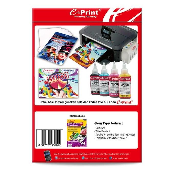 

Kertas Foto Double Side Glossy Photo Paper A4 150Gsm 20Lembar E-Print Promo