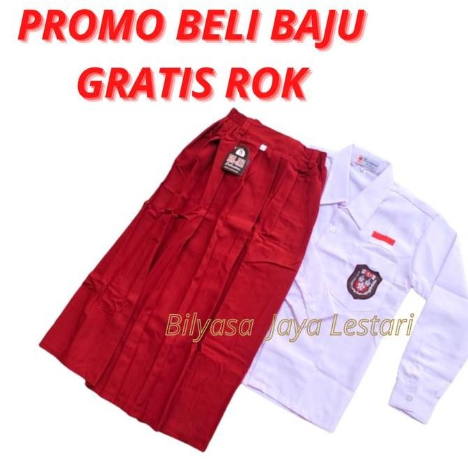 SETELAN KEMEJA BAJU PUTIH ROK MERAH SERAGAM SEKOLAH SD PANJANG CEWEK