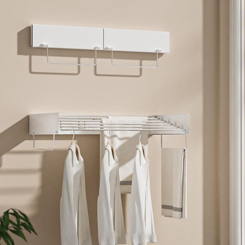 HJK Rak Jemuran Pakaian Lipat Dalam Ruangan Rak Jemuran Pakaian Pakaian Handuk Sepatu Tempel Dinding