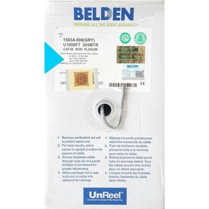 Cable Lan Roll Belden 305M Cat 5 5E Utp 24Awg 10/100Mbps Indoor 1583A Original - Kabel Internet Rj45