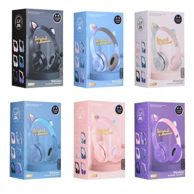 Headphone Bluetooth Telinga Kucing Led Wireless Headset Anak Anak New Stok