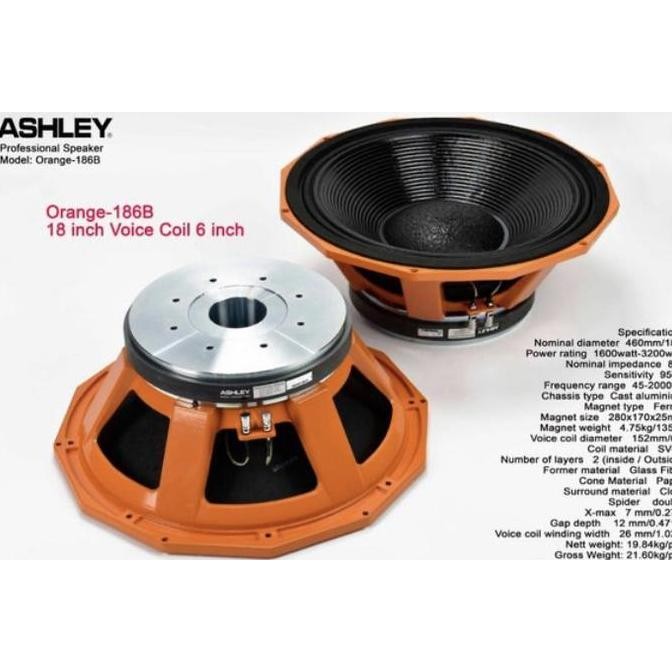 Component Komponen Speaker Ashley Orange 186B 18 Inch Subwoofer Vc 6" New Stok
