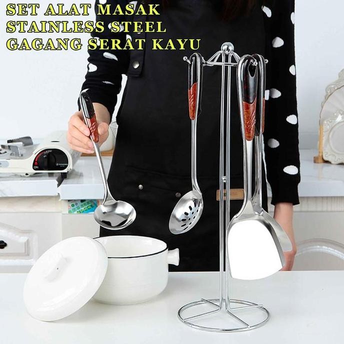 Set Alat Masak / Kitchen Tools Stainless / Gagang Serat Kayu
