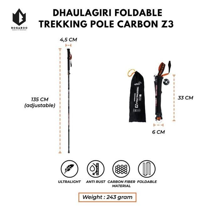 Trekking Pole Carbon Dhaulagiri Lipat Z3 - Tongkat Lipat Camping - Tongkat Pendaki - Tongkat Gunung