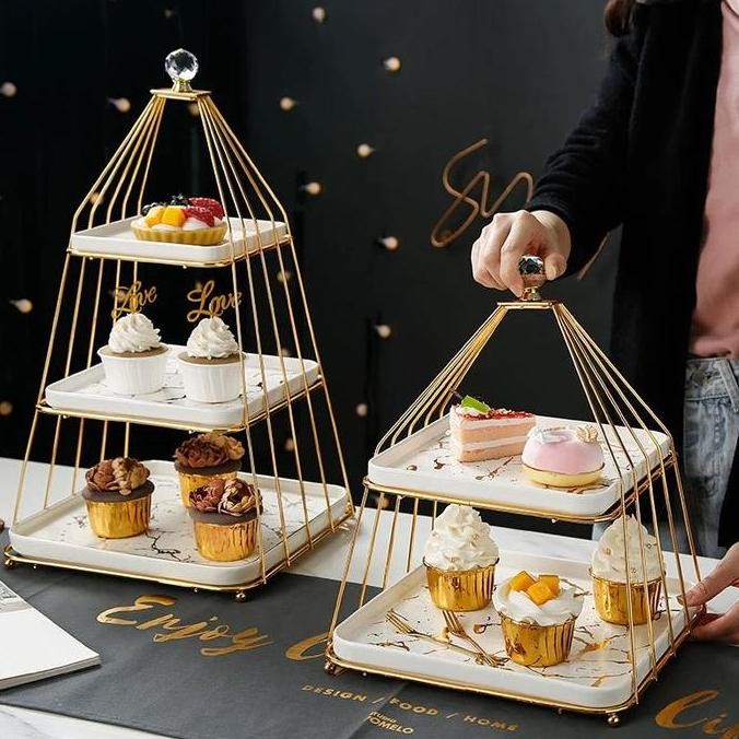 TERLARIS - Tier Cake Stand Marble / Tier Cake Susun / Wadah Dessert Tray Layer