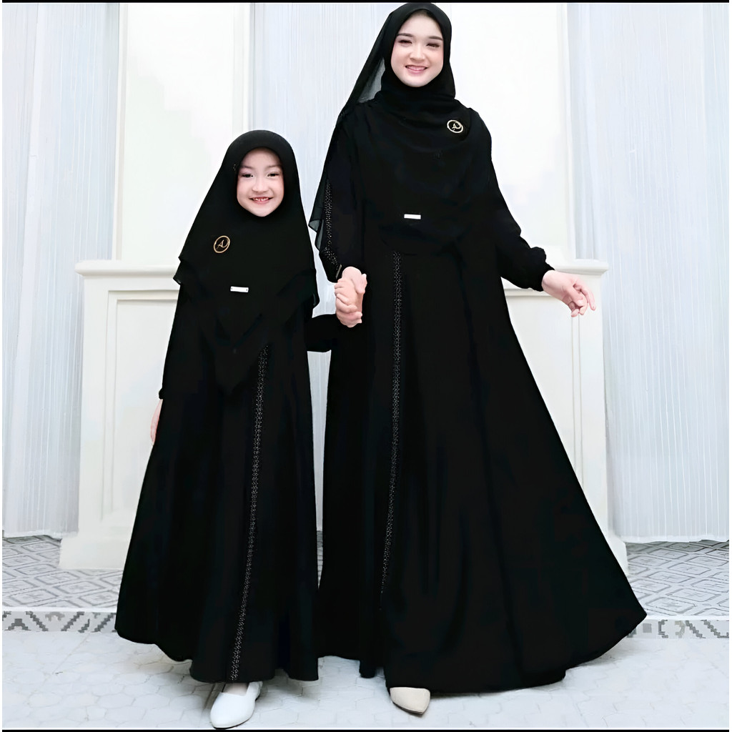 official sabira gamis putih manasik haji couple ibu & anak/bahan crinkle mix swarosky/baju gamis