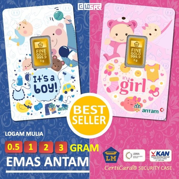 LM Logam Mulia Emas Antam 0.5 gr 1 gr 2 gr 3 gr gram Kado Bayi Souvenir Gift Baby Boy Baby Girl Bayi